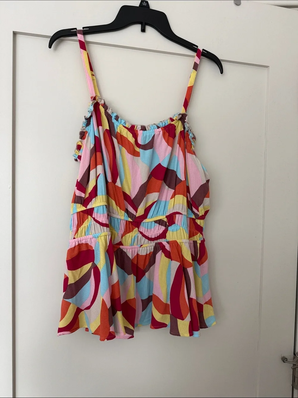 Torrid. Size 2X. Multi‑Color Abstract Ruffle Neck Tank